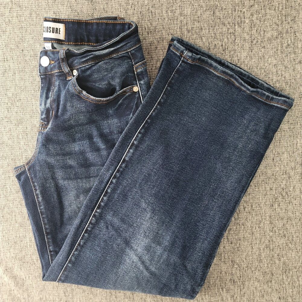 Disclosure Juniors Size 5 27 Wide Leg Jeans Dark Wash Blue Stretch Denim Pants